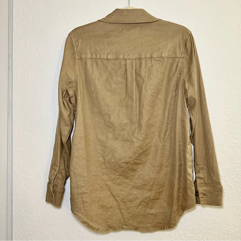 Level 99 Linen Blend Tan Button Down Utility Shirt - Picture 8 of 10